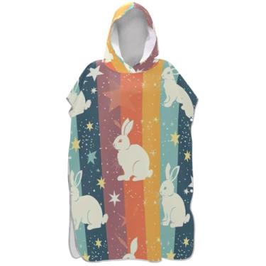 Imagem de Joisal Poncho de surfe trocador de roupão para adultos toalha de banho com capuz bonito plus size ponchos de praia para homens coelhos fofos listras coloridas