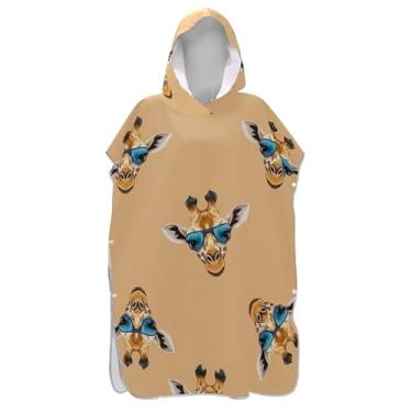 Imagem de Poncho de surfe vestível trocador roupão adulto praia com capuz toalha de banho bonito cabeças girafas bege masculino poncho com capuz