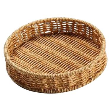 Imagem de Bothyi Bandeja redonda para servir, cesta trançada à mão, organizador doméstico para decoração de casa, bandeja para guardar pão, cesta para alimentos, ideal, Pequeno