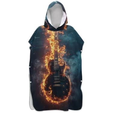 Imagem de Joisal Poncho de surfe de guitarra fogo água para adultos trocador de roupa de praia com capuz toalha de banho vestível feminino ponchos com capuz