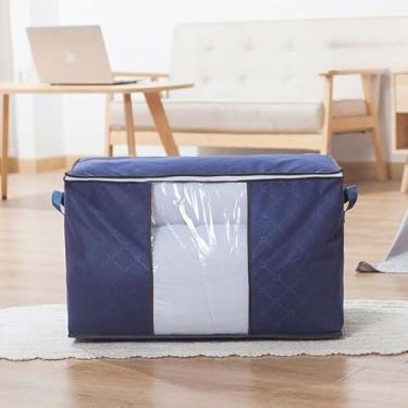 Imagem de Caixa Organizadora TNT com Tampa Transparente e Zíper Premium para Closet e Guarda-Roupa – Anti Poeira, Umidade e Insetos, Dobrável e Empilhável(Azul 3 Unis)