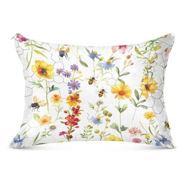 Imagem de Fronha decorativa branca de flores silvestres aquarela de poliéster padrão Queen King Size fronha macia grande fronha, tamanho padrão, 51 x 66 cm