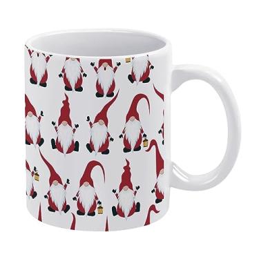 Imagem de Gnomo de Natal escandinavo vestido vermelho sem costura em copo de cerâmica branca branca, caneca de chá de 325 ml, caneca de café, caneca de leite, copo de cerâmica para escritório em casa, café
