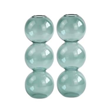 Imagem de Pacote com 2 lindos vasos de bolhas para flores, vidro, moderno, bolha, para decoração de casa, vaso de flor único redondo decorativo para mesa (azul, 3 bolas 16,5 cm)
