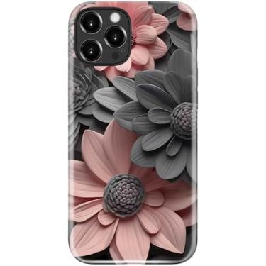 Imagem de LUMARKE Capa fofa para iPhone 16 Pro - Compatível com carregamento sem fio - Silicone macio de camada dupla + capa rígida - Design floral moderno - Capa de telefone brilhante para mulheres - Gerbera