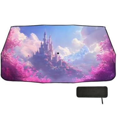 Imagem de Castle Clouds Sombra de sol rosa para para-brisa proteção de isolamento térmico de carro para-sol guarda-chuva para-brisa, persiana de janela de carro