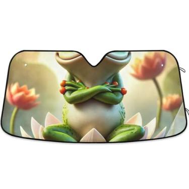 Imagem de Toldo de sol personalizado com estampa de sapo engraçado para para-brisas de carro de caminhão dobrável engraçado para janelas dianteiras retrátil automotivo M, 139,7 cm x 70,1 cm