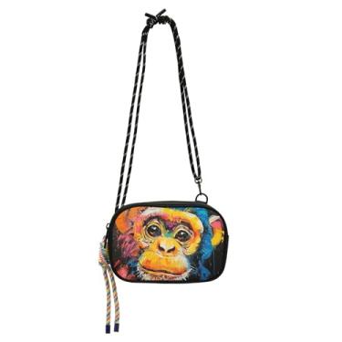 Imagem de TSENQUE Bolsas femininas de macaco com pintura colorida, bolsa tiracolo pequena, bolsa para celular, bolsas de ombro femininas de viagem