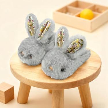 Imagem de Pantufas infantis infantis para meninos e meninas, sapatos de casa de coelho, antiderrapante, quente, macio, para inverno, felpudo, para uso interno, cinza, Cinza, 9.5-10.5 Toddler