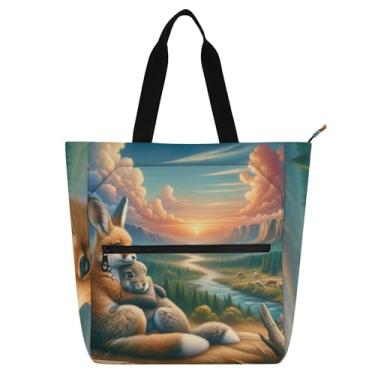 Imagem de GAIGEO Bolsa canguru mãe natureza amor crianças com zíper bolsa carteiro escolar para mulheres e professores