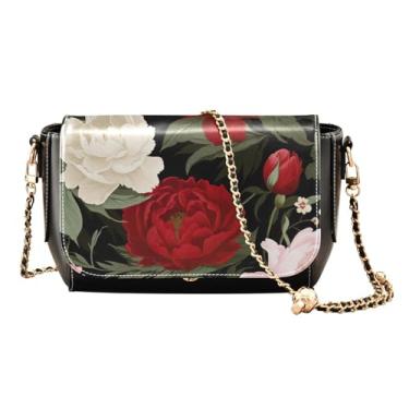 Imagem de Bolsa transversal de couro Galaxy Wallpaper para mulheres, tamanho médio, Flores de peônia floral-3, One Size