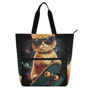Imagem de GAIGEO Sacola divertida com estampa de gatinho para crianças e mulheres, trabalho, escola, livro, praia, zíper, média, bolsa personalizada