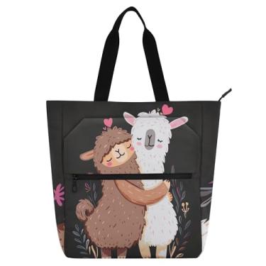 Imagem de GAIGEO Bolsa feminina Llama Hugging Sloth Cute Tote de lona com zíper bolsa de praia bolsas de viagem amantes de livros