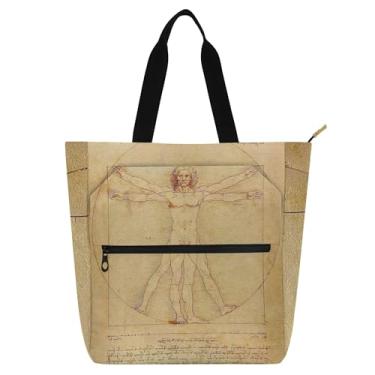 Imagem de GAIGEO Bolsa feminina Leonardo da Vinci Vitruvian para trabalho, lona, praia, escola, bolsa para professores, com compartimentos