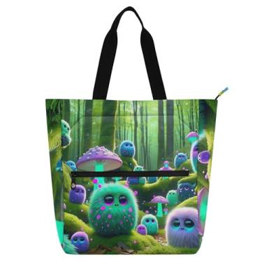 Imagem de GAIGEO Linda sacola de trabalho com monstros monstrinhos florestais para mulheres bolsas de lona universitárias reutilizáveis para amantes de livros