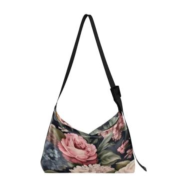 Imagem de Bolsa tiracolo de couro com redemoinhos dourados e azul-petróleo, bolsa tiracolo masculina de couro, bolsa Hobo, Floral no escuro - 5, One Size