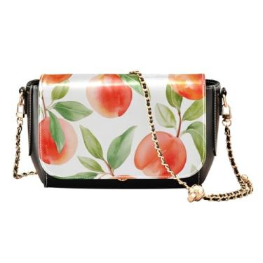 Imagem de Bolsa tiracolo feminina roxa e amarela floral em couro branco, bolsa feminina de couro, bolsa de ombro para mulheres, Pêssegos em branco com folhas-3, One Size