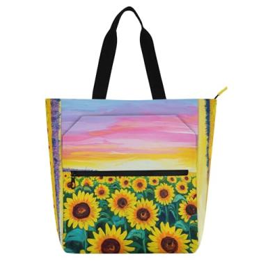 Imagem de GAIGEO Sacola feminina floral de campo de girassol para trabalho, lona, praia, escola, bolsa para uso diário, amantes de livros