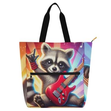 Imagem de GAIGEO Rock Raccoon lindas bolsas femininas para trabalho, lona, bolsas de tecido, faculdade, escola, uso diário, amantes de livros