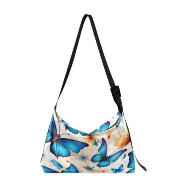 Imagem de GAIGEO Bolsa tiracolo de couro vegano ouro preto, bolsa com bolsos com zíper, bolsa feminina de couro feminina, Blue Butterflies Are Flying-1, One Size