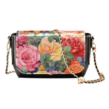 Imagem de Maçãs pretas em uma bolsa transversal de couro leve com padrão branco, bolsas transversais femininas, bolsas tiracolo de couro, Aquarela com rosas coloridas - 4, One Size