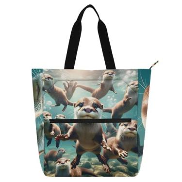 Imagem de Linda bolsa de trabalho feminina lontras sob a água, bolsa escolar de lona, bolsa utilitária, para escritório, para amantes de livros, presentes