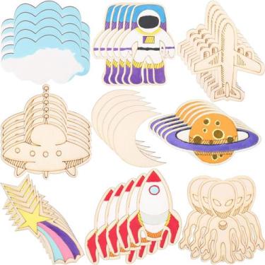 Imagem de Lembrancinha de festa com tema espacial, recortes de madeira, 72 unida