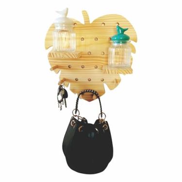 Imagem de KIAGA, Prateleira Pegboard Costela De Adão Em Madeira Pinus com 9 Pinos e 2 Prateleira 10cm Tamanho:35X35 CM;Cor:PINUS NATURAL