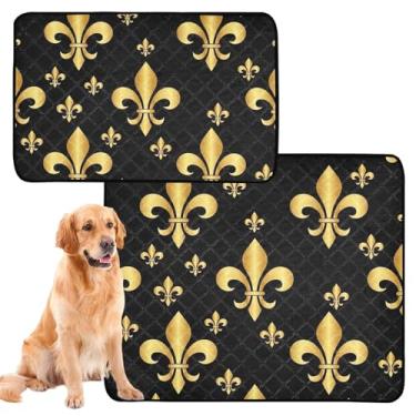 Imagem de TSENQUE Almofadas de xixi laváveis para animais de estimação douradas, marca de flor, preta, reutilizável, impermeável, tapete para cercadinho de cachorro, absorvente, pequeno x pacote com 3