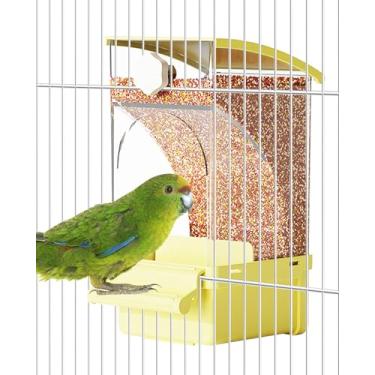 Imagem de BNOSDM Alimentador automático transparente para pássaros com poleiro, recipiente de papagaio de acrílico, acessórios de gaiola de periquito para periquitos, periquitos, calopsitas, tentilhão, canário