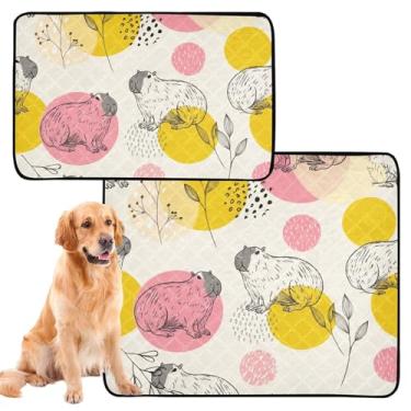 Imagem de Almofadas de xixi laváveis para animais de estimação, reutilizável para gatos, rosa, amarela, capivaras, bege, absorvente, impermeável, tapete para cães, fofo, médio + grande, conjunto de 2