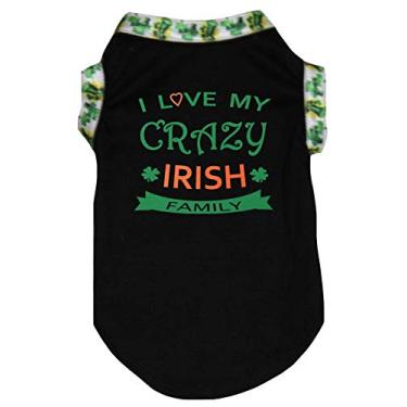 Imagem de Petitebella Camiseta para cachorro I Love My Crazy Irish Family (preta, GG)