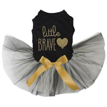 Imagem de Petitebella Vestido de cachorro Little Brave Heart com strass (preto/dourado e preto, GG)