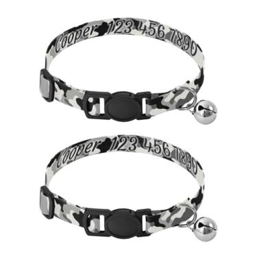 Imagem de Pacote com 2 tiras de pescoço personalizadas para filhotes e animais de raças pequenas, camuflagem cinza preta resistente para cães pequenos, gatos, filhotes, serve para pescoço de 27 a 43 cm