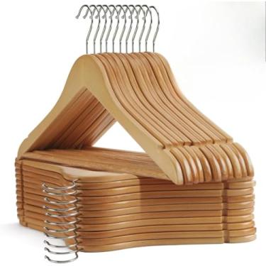 Imagem de Kit 21 Cabides De Madeira Premium Marfim Para Roupas Calça Gancho Cromado (21)