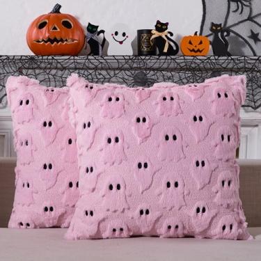 Imagem de YOSICHY Capas de almofada para decoração de Halloween, 45,7 x 45,7 cm, conjunto de 2 fronhas de almofada de lã sintética de pelúcia macia para sofá, cama, cadeira, sala de estar, decoração de casa