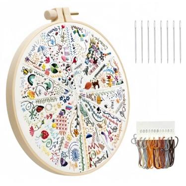 Imagem de CZFSWT Kit de bordado, kit de bordado para iniciantes, kit de bordado com instruções, aro de bordado de bambu de 20 cm adequado para entusiastas de artesanato e presentes artesanais DIY