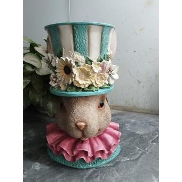 Imagem de pechpell Estatueta de vaso de coelhinho da Páscoa, vaso decorativo de flor de coelho de resina de 28,4 cm com decoração floral, mesa de centro de mesa interna para férias de primavera, prateleira