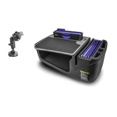 Imagem de AutoExec Mesa de carro Efficiency FileMaster para sua estação de trabalho de veículo e escritório móvel, cinza, com suporte de telefone de sucção