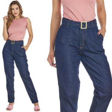 Imagem de Calça Jeans HNO Reta Mom Classic com Cinto Azul Marinho - HNO Jeans, 4