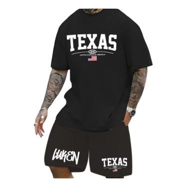 Imagem de Kit Camiseta + Short Moletom Conjunto Luken Texas College Us, Preto, P