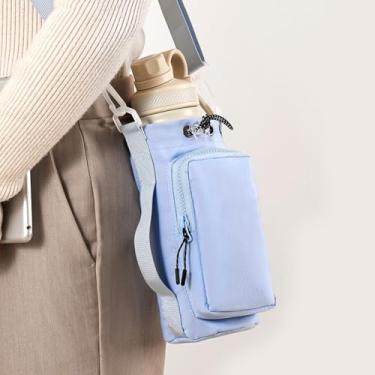 Imagem de Bolsa com suporte para garrafa de água com alça ajustável, bolsa tiracolo portátil para academia, caminhada, viagem, Azul, Large