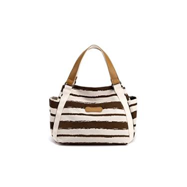 Imagem de CORIOS Bolsa feminina de lona listrada, bolsa de ombro de capacidade média, bolsa casual nas axilas, Café, Large