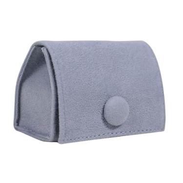 Imagem de Colaxi Estojo porta-anéis de veludo, elegante, compacto e portátil para joias. Organizador de brincos, ideal para viagens, Cinza Claro