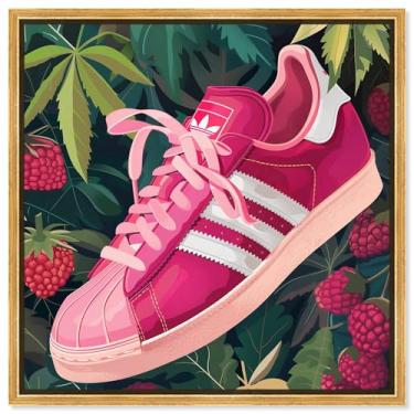 Imagem de Art Remedy Impressão artística de tênis de lona Raspberry Sneaker com moldura dourada, 50,8 cm x 50,8 cm