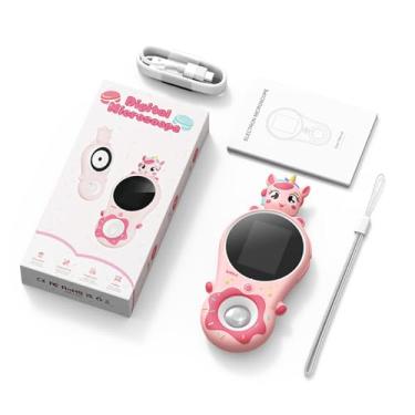 Imagem de QANYEGN Microscópio digital, lupa portátil, microscópio de bolso 2MP 500X com luz LED embutida para exploração e estudo (Rosa)