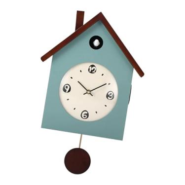Imagem de Generic Relógio de parede de madeira com pêndulo e carrilhão, com volume ajustável, ideal para quarto, festa, sala de estar e cozinha, Azul Pavão