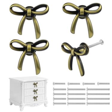 Imagem de Foyofly Pacote com 4 puxadores de cômoda de bronze puxadores de gaveta vintage decoração de liga de zinco puxadores vintage puxador de gaveta de armário vintage para móveis armários de cozinha casa