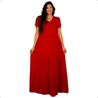 Imagem de Vestido Longo Plus Size Três Marias Bata De Babados Manga Curta Soltin