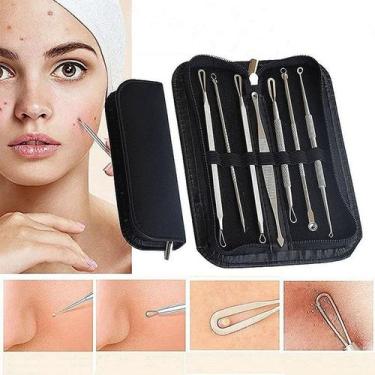 Imagem de Kit Com 7 Extrator Cravos Espinhas Cureta Tira Acne Limpeza - MS Fisio